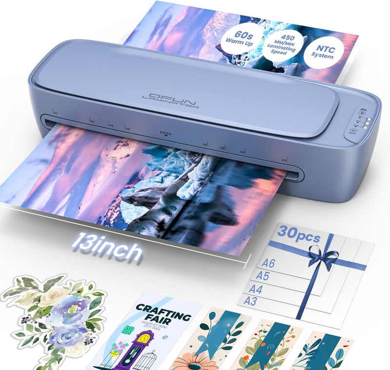 Qfun 13 Inch Laminator Machine 11x17 with Laminating Sheets Personal Laminator for Teachers, 60S Warm Up Cold Thermal Lamination Machine for Home Office, A3 Laminating Machine Portable Paper Laminate Kit - Image 1